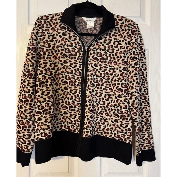 Misook Jacket Cardigan Animal Print Black Red Brown M Medium Stretch Career - Picture 9 of 10